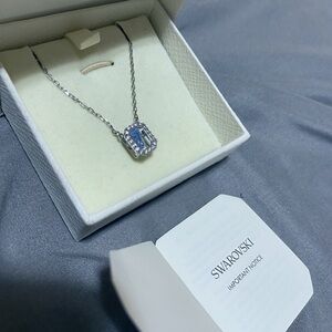 Swarovski Silver Necklace with Light Blue Emerald-Cut Crystal